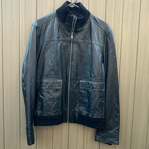 Banana Republic Leather Jacket Men's Large Bomber Style Full Zip Academia Preppy - Picture 1 of 15